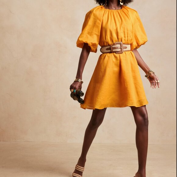 Banana Republic Factory Orange Puff Sleeve Mini Dress – NWT 100% Cotton Keyhole - Picture 1 of 7